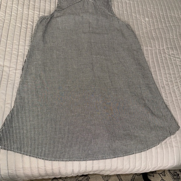 Mod Ref 100% cotton Linen look grayish black & white striped dress Sz small - Picture 11 of 11